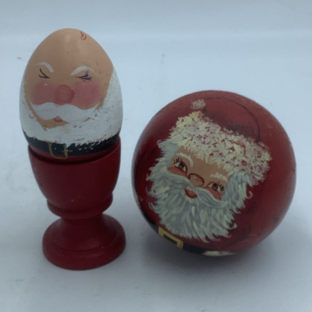 Hand Painted Wood Egg and Ball Santas